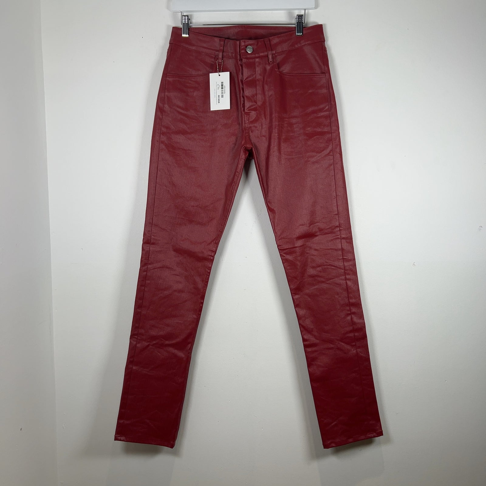 Rick Owens LIDO SS24 'Cardinal Red' Tyrone Cut Waxed Jeans