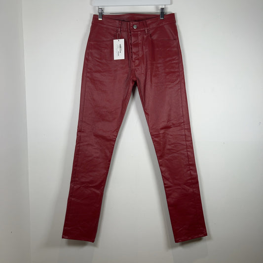 Rick Owens LIDO SS24 'Cardinal Red' Tyrone Cut Waxed Jeans