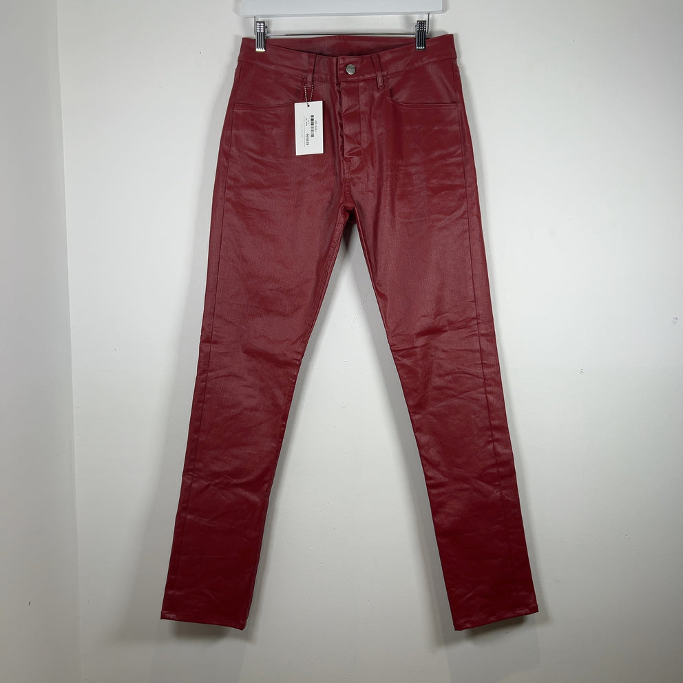 Rick Owens LIDO SS24 'Cardinal Red' Tyrone Cut Waxed Jeans