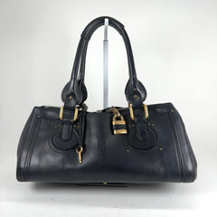 Chloe Paddington Black Leather Gold Accent Shoulder Bag