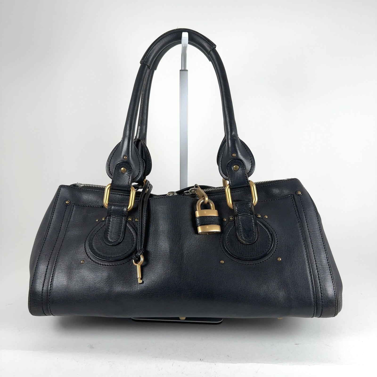 Chloe Paddington Black Leather Gold Accent Shoulder Bag