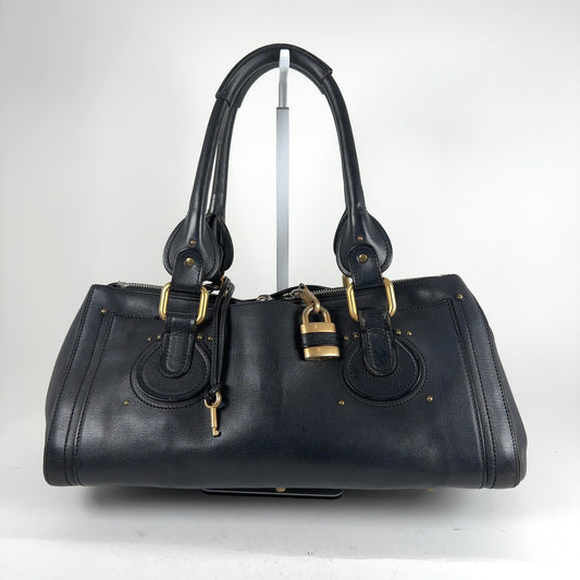 Chloe Paddington Black Leather Gold Accent Shoulder Bag