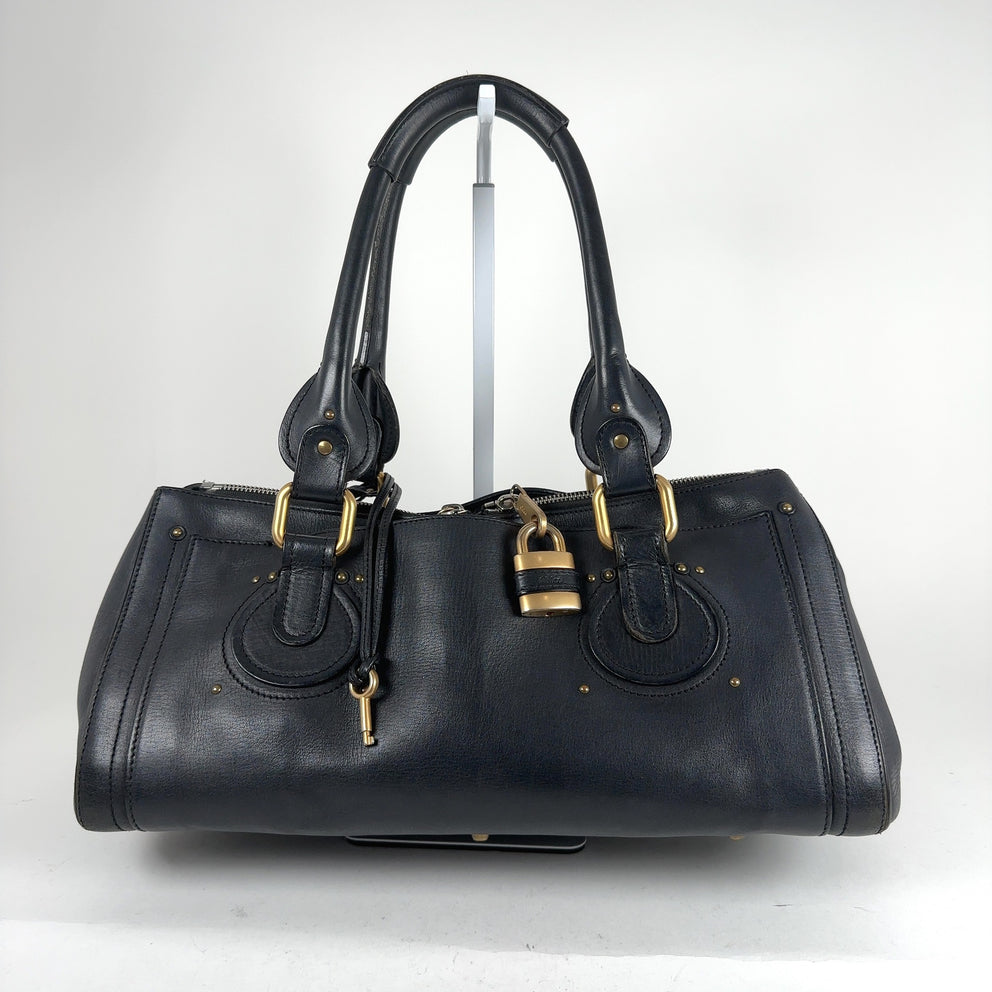 Chloe Paddington Black Leather Gold Accent Shoulder Bag