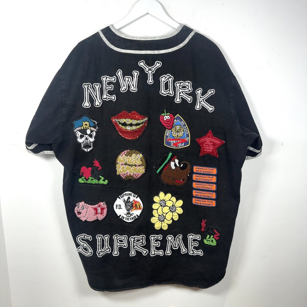 Supreme Denim Patchwork Baseball Jersey Shirt