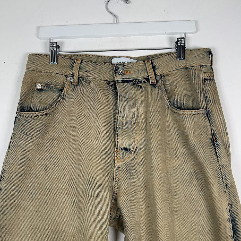 Ferragamo Acid-Wash Denim Jeans