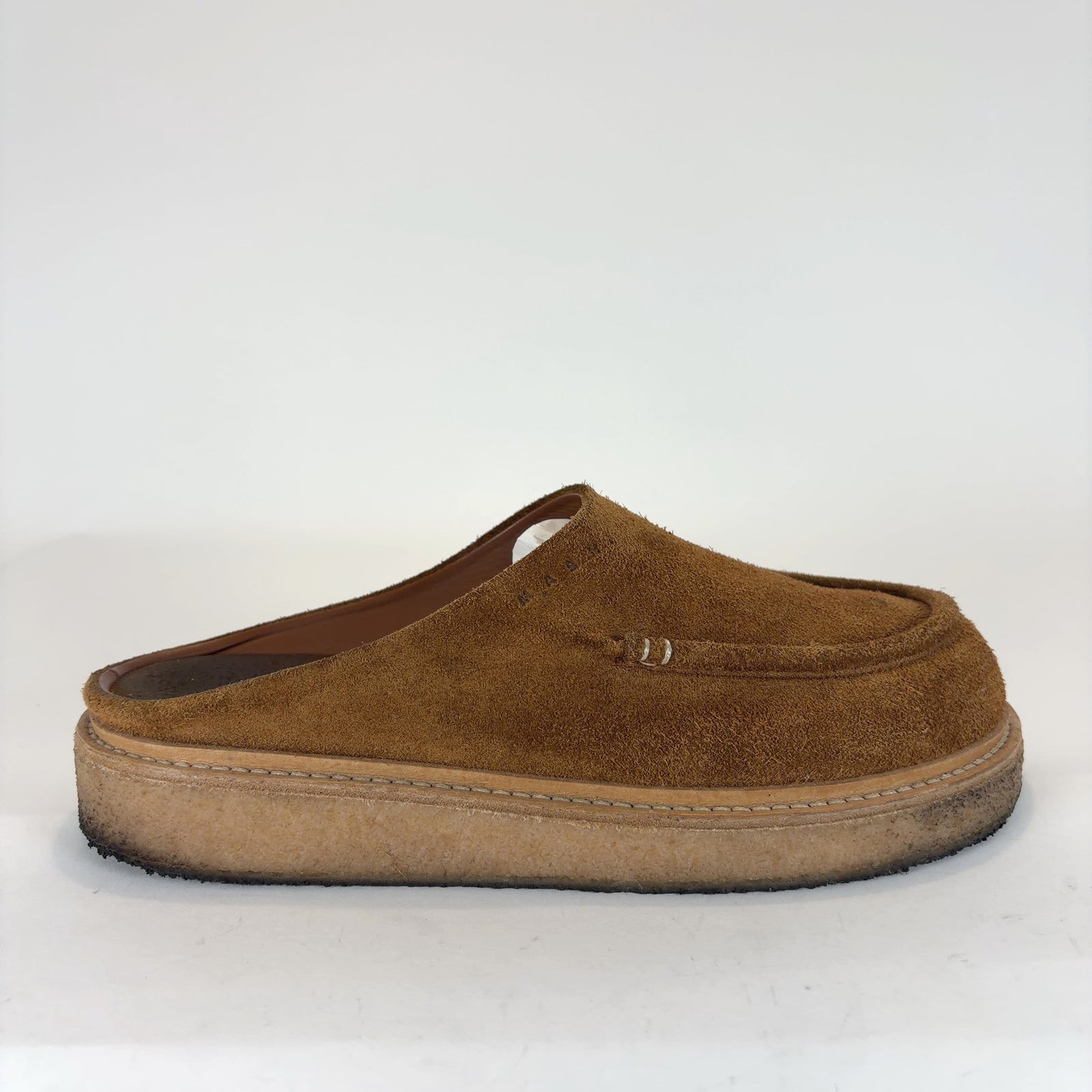 Marni Round Toe Crepe Sole Suede Mules Sandals