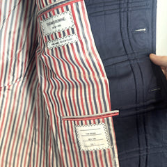 Thom Browne Tartan Check Embroidery Distressed Blazer
