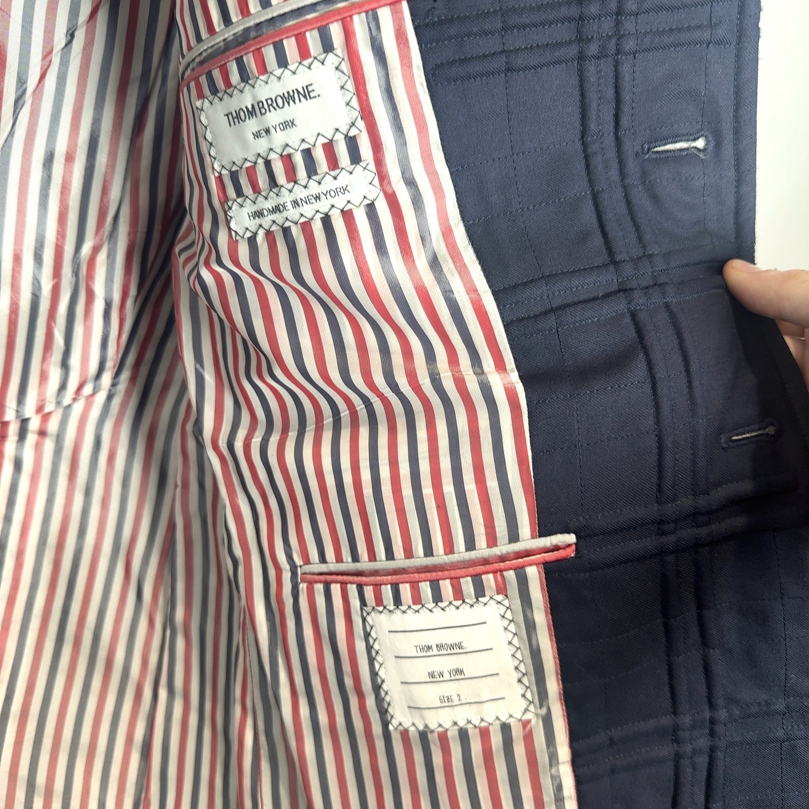 Thom Browne Tartan Check Embroidery Distressed Blazer