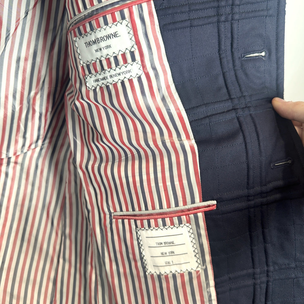 Thom Browne Tartan Check Embroidery Distressed Blazer