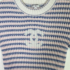 Chanel 2020 Striped Ribbed Knit Interlocking CC Top
