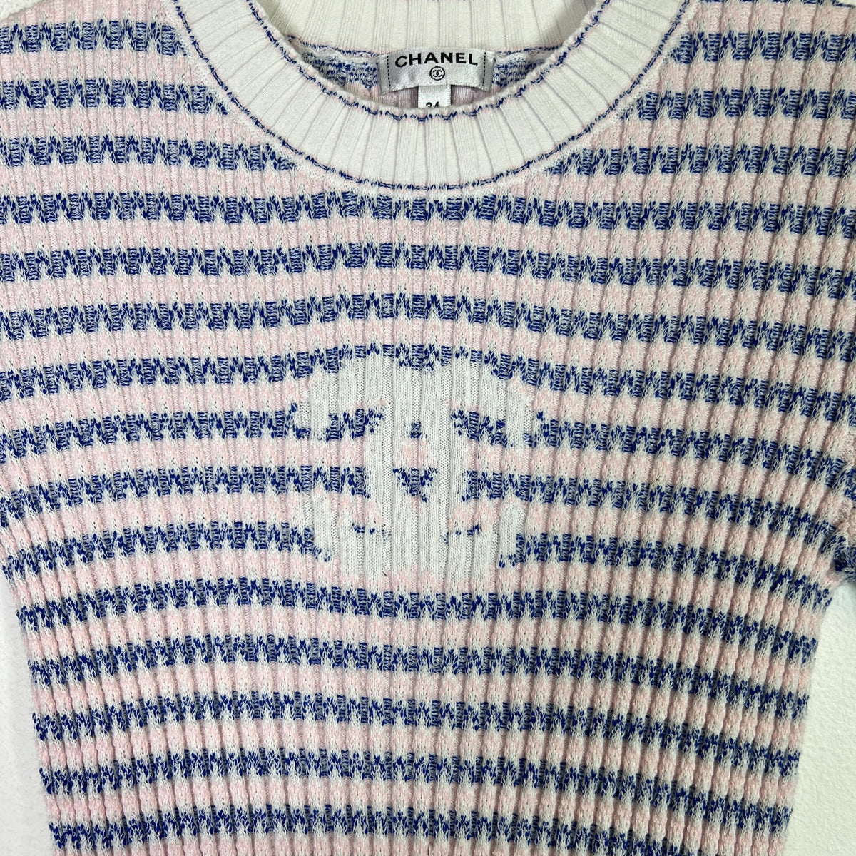 Chanel 2020 Striped Ribbed Knit Interlocking CC Top
