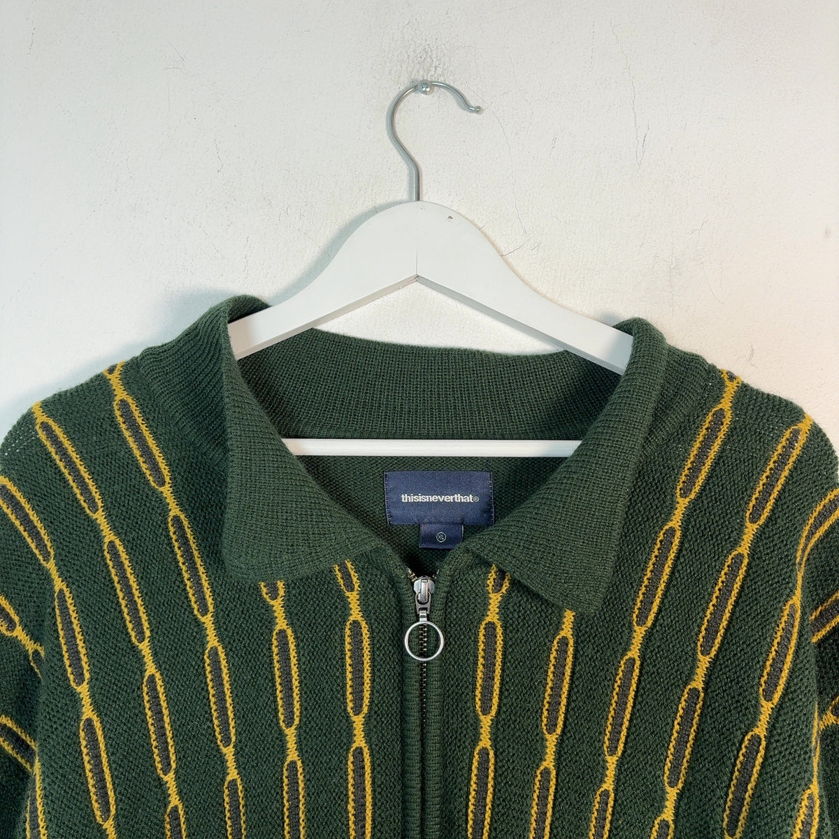 Thisneverthat Green Striped Knit Zip Cardigan