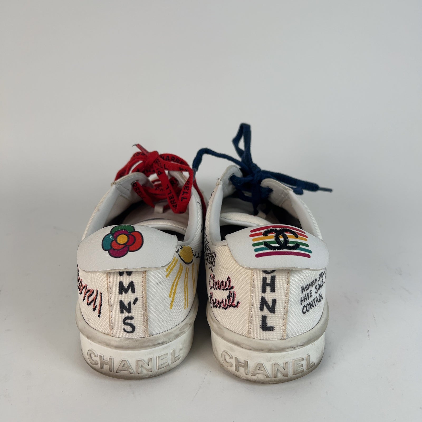 Chanel x Pharrel Williams Canvas Graffiti Multi Color Sneakers Size 44