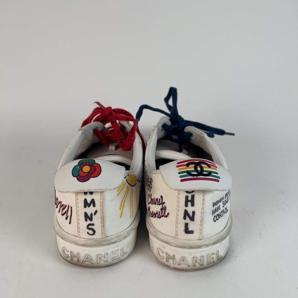 Chanel x Pharrel Williams Canvas Graffiti Multi Color Sneakers Size 44