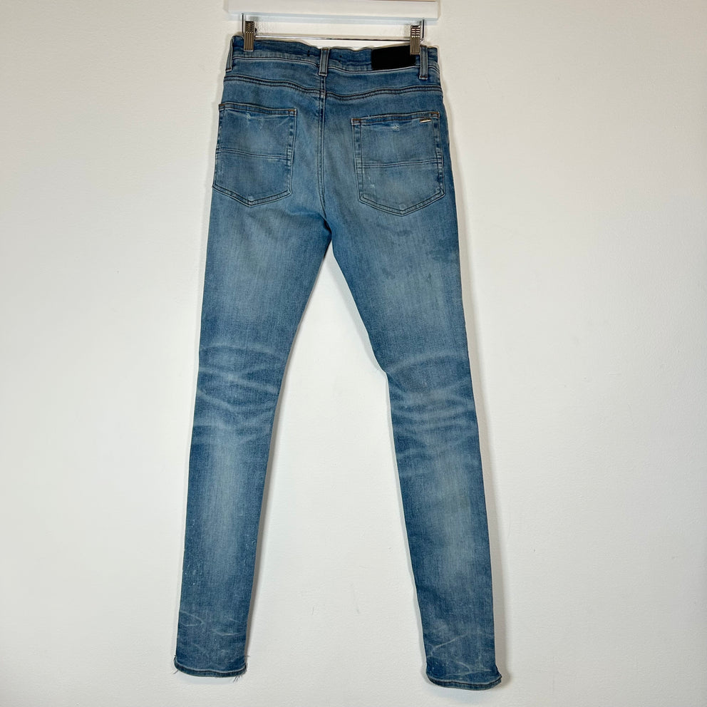 Amiri Light Blue Thrashed Spell Out Size 30