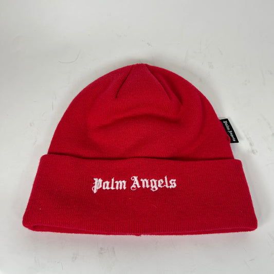 Palm Angels Red Embroidered Logo Beanie