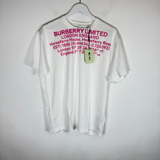Burberry White/Pink Location Print T-Shirt Size M
