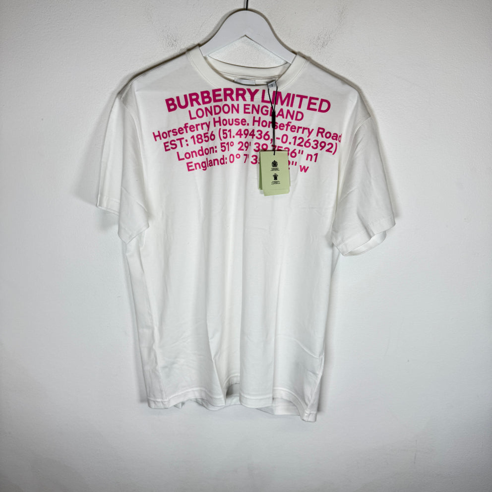Burberry White/Pink Location Print T-Shirt Size M