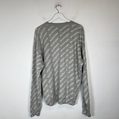 Balenciaga Grey/White Mini Allover Logo Intarsia Sweater Size M
