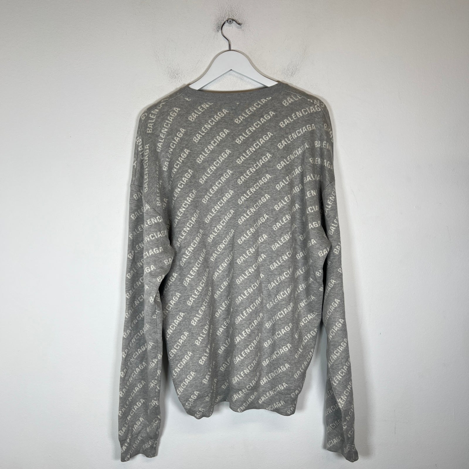 Balenciaga Grey/White Mini Allover Logo Intarsia Sweater Size M