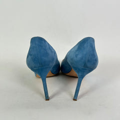 Manolo Blahnik Blue Suede Pointy Toe Pumps Size 39.5