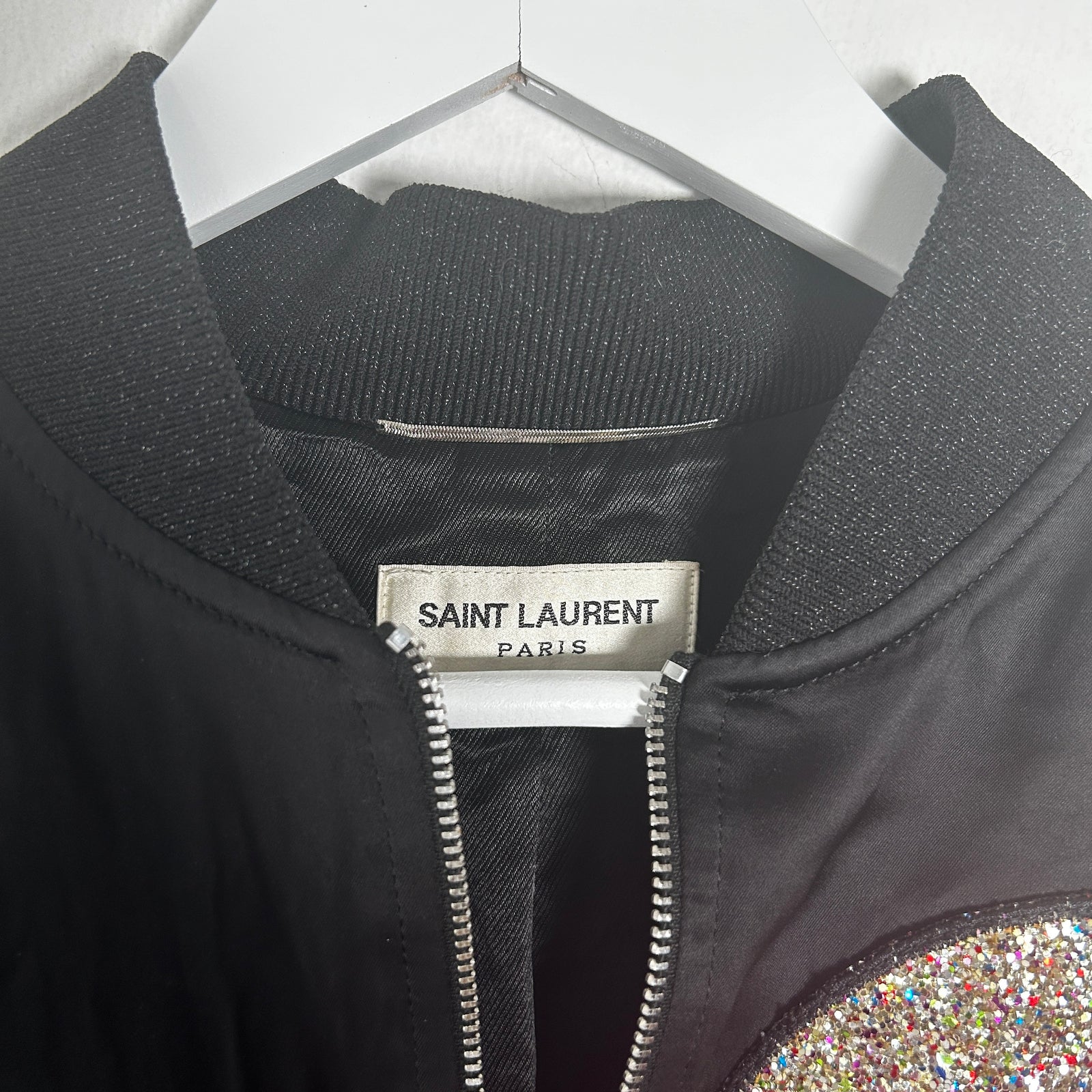 Saint Laurent Black Glitter Patch Jacket Size L