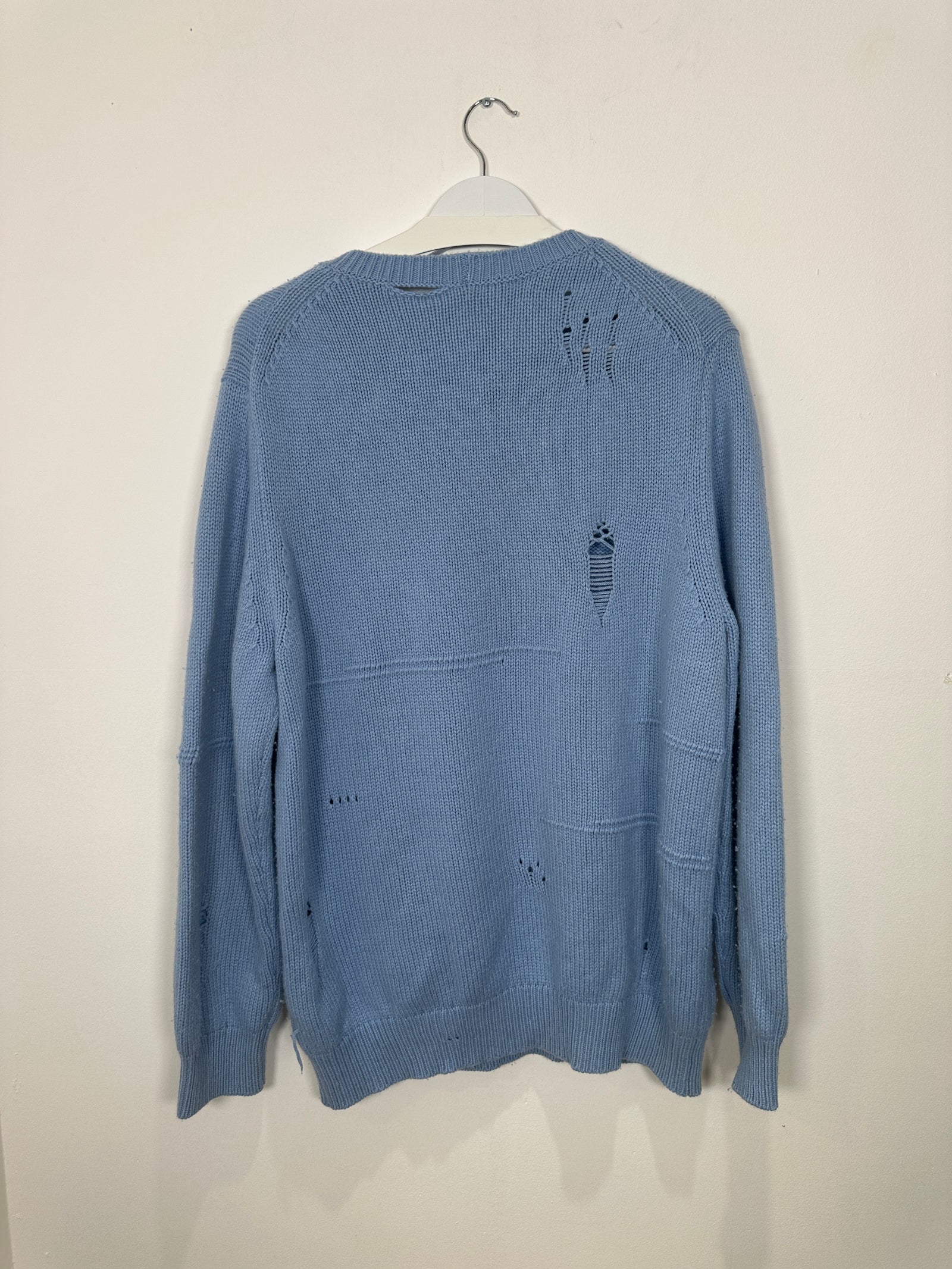 Helmut Lang Distressed Blue Wool Sweater Size M