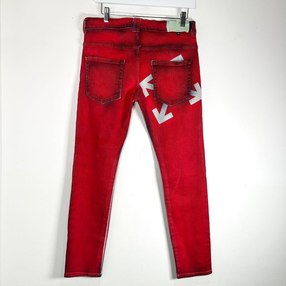 Off-White Red 'Arrow' Denim Jeans Size 30