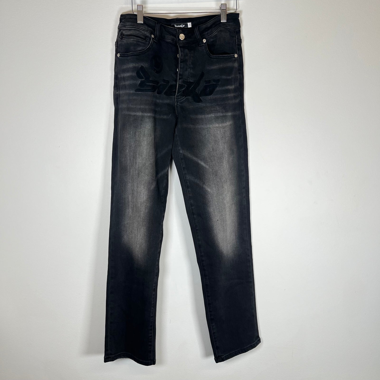 Sicko Born From Pain Black Chain Stitch Jeans Size 28