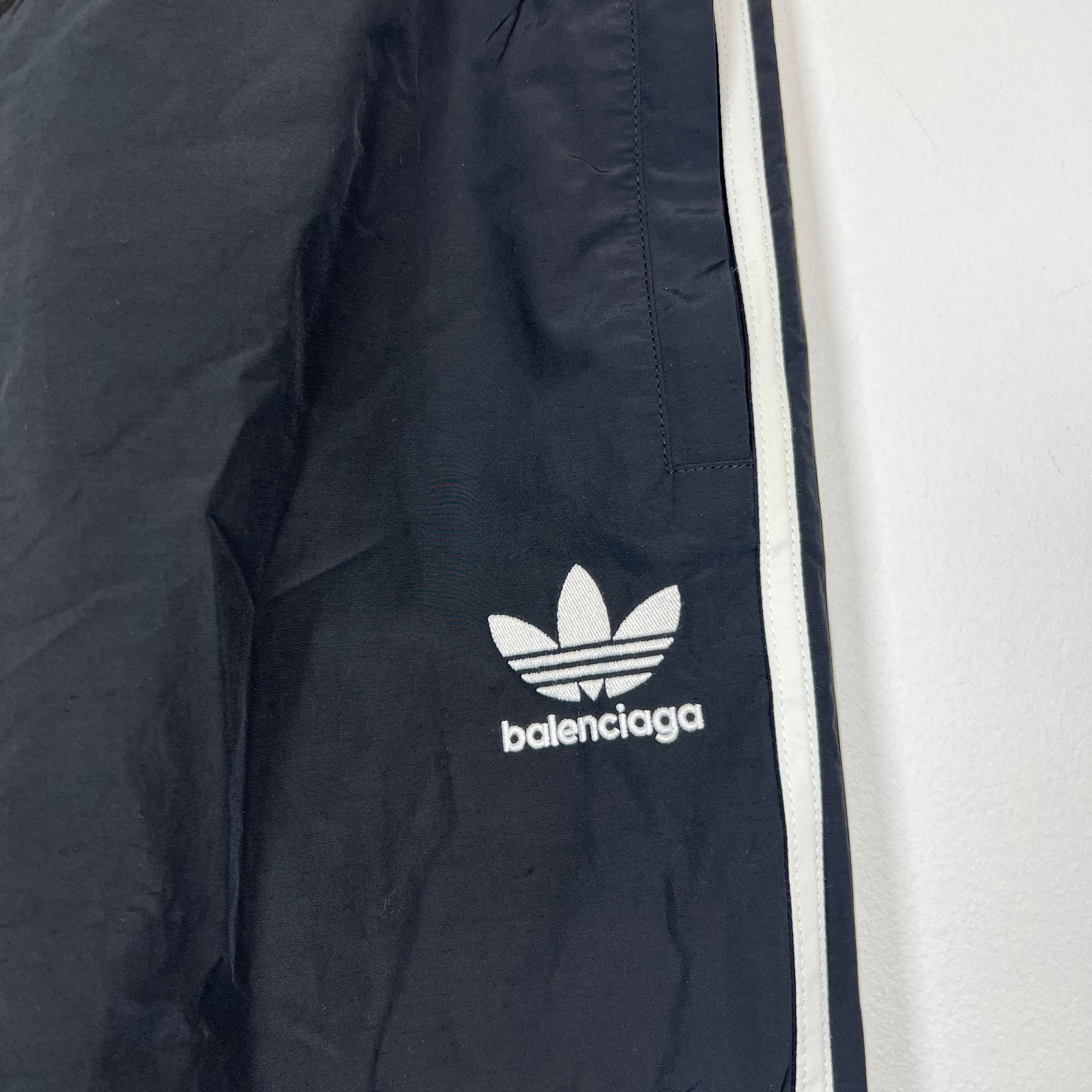 Balenciaga x Adidas Black Striped Nylon Track Pants Size 32