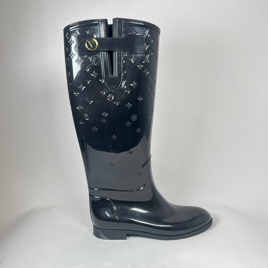 Louis Vuitton Black Monogram Rain Boots Size 38