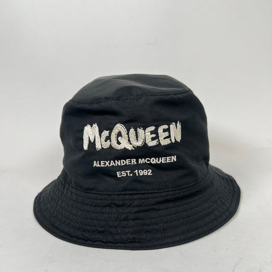 Alexander McQueen Black Logo Bucket Hat Size L