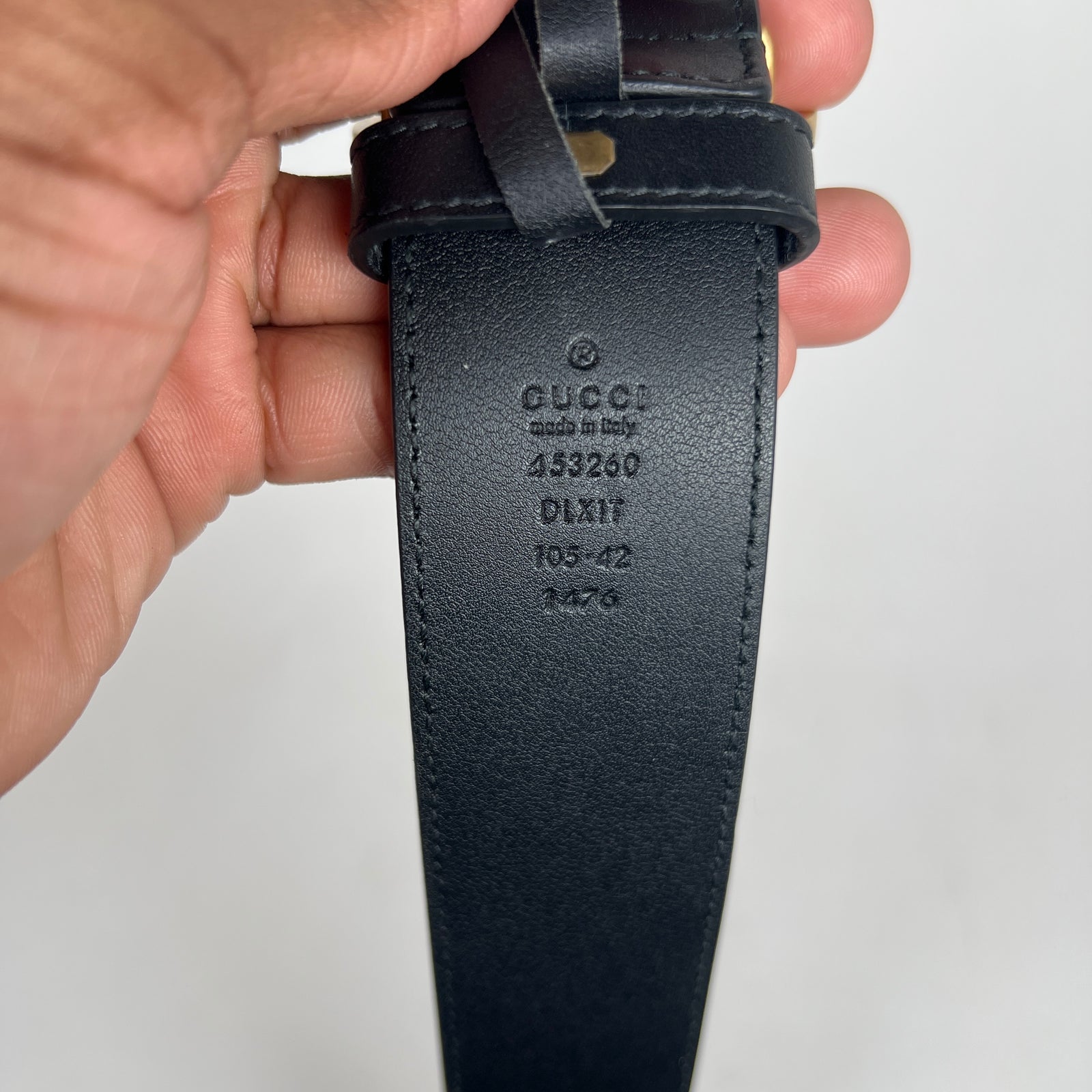 Gucci Double G Pearl Buckle Leather Belt Size 105