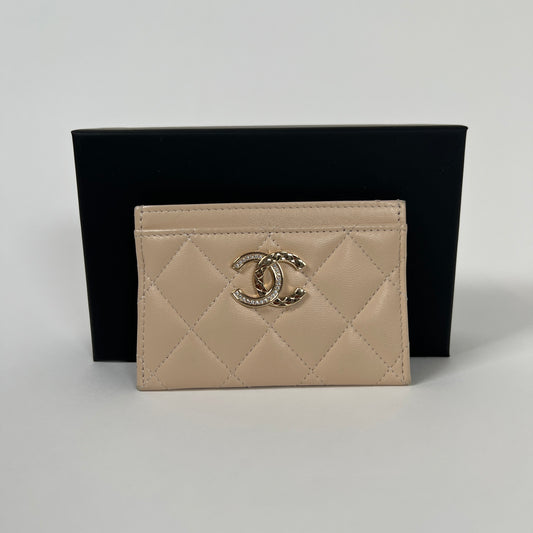 Chanel Beige Caviar Quilted Metal CC Card Holder