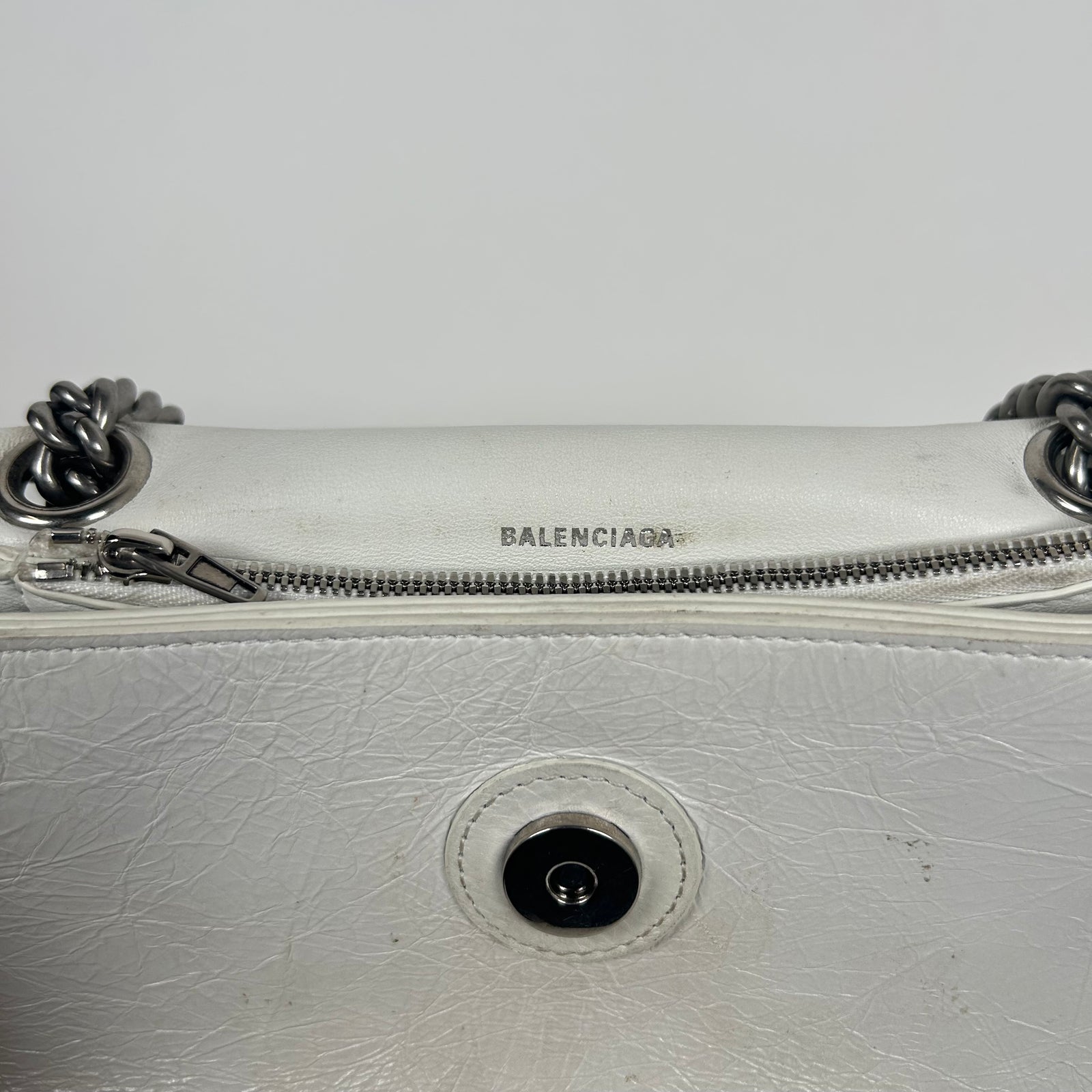 Balenciaga White Small Crush Chain Bag