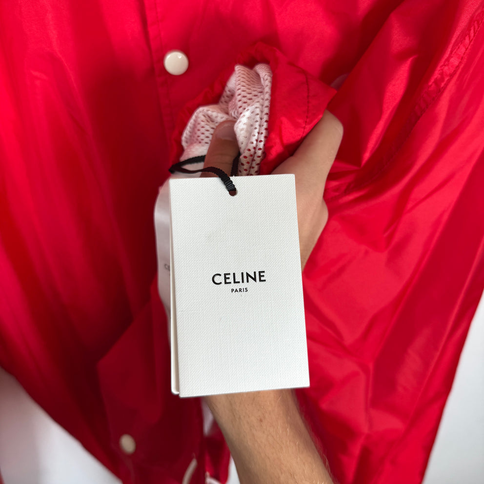 Celine Red Nylon Coach Jacket Size XL