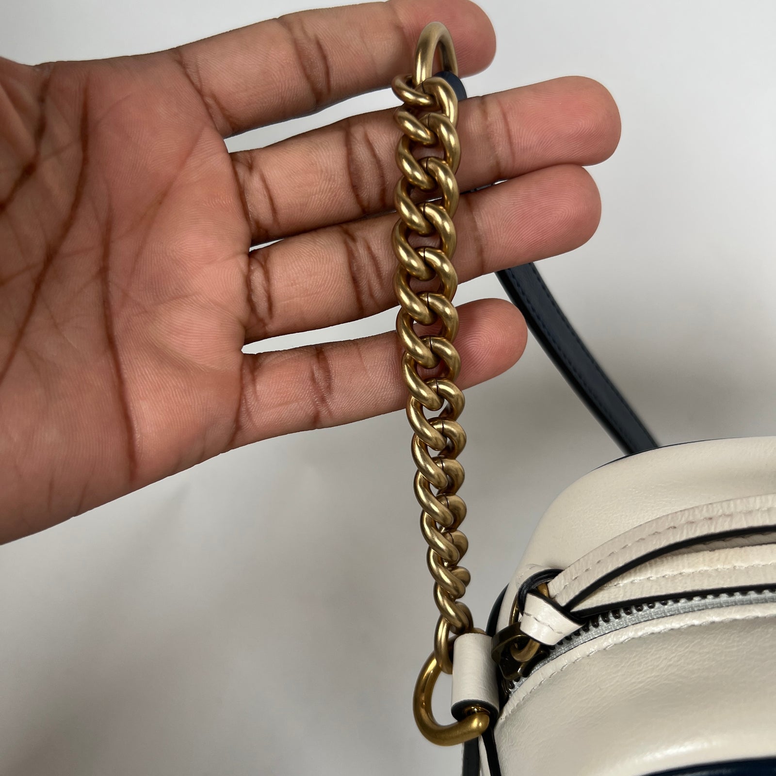 Gucci White Calfskin Diagonal GG Marmont Small Shoulder Bag