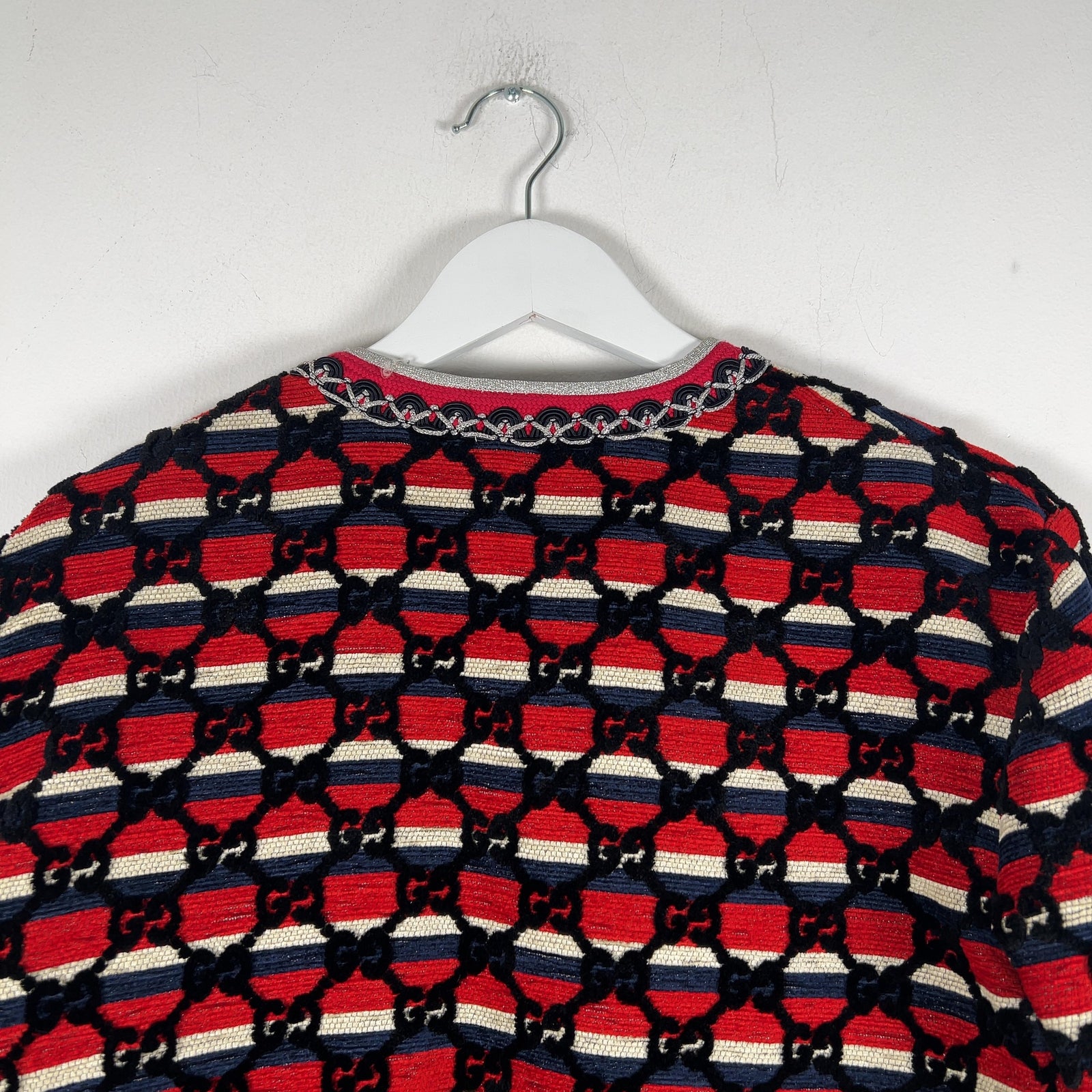 Gucci Flocked Tweed Cutting Jacket Red/Silver Size M