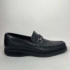 Ferragamo Black Square Toe Leather Loafers Size 10.5