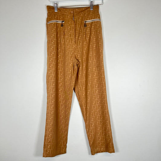 Fendi FF Monogram Tan Velour Pants Size 26