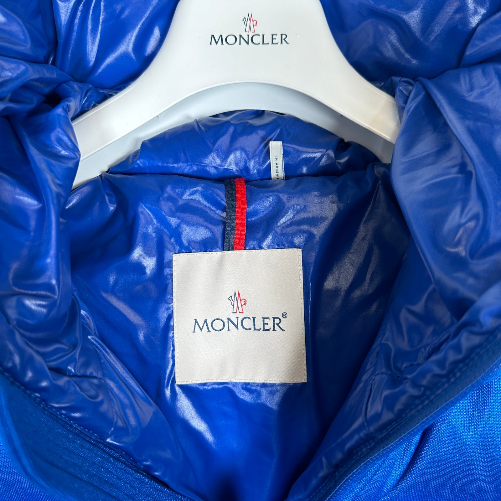 Moncler Blue Sanbesan Giubbotto Side Stripe Puffer Size XL
