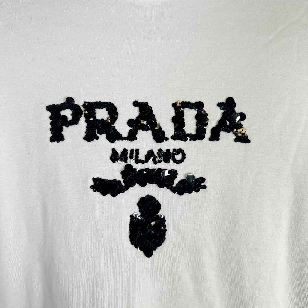 Prada Sequin Embellished Logo T-Shirts