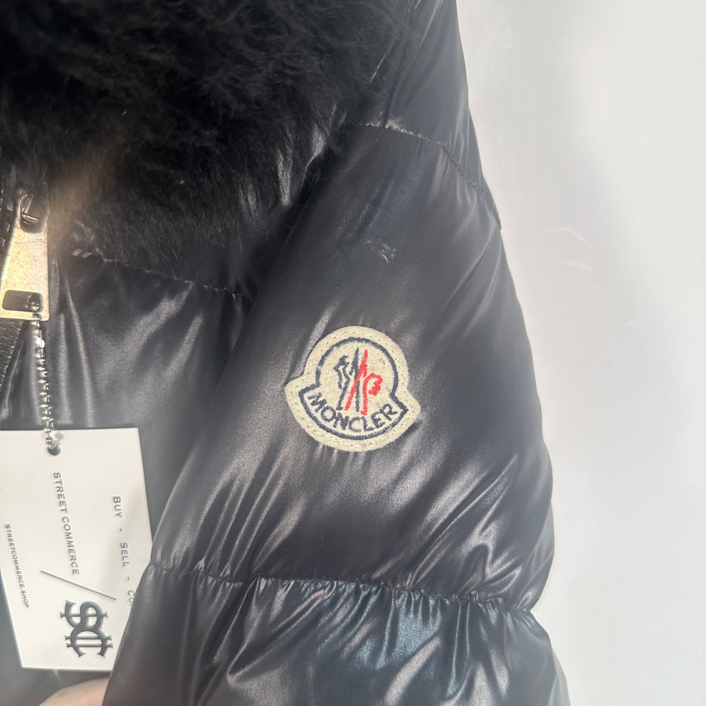 Moncler Foulque Sherling Trimmed Quilted Patent Shell Down Jacket Size 3