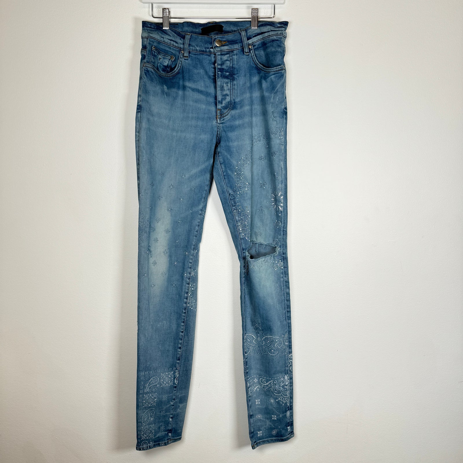 Amiri Paisley Printed Lightwash Jeans Size 33