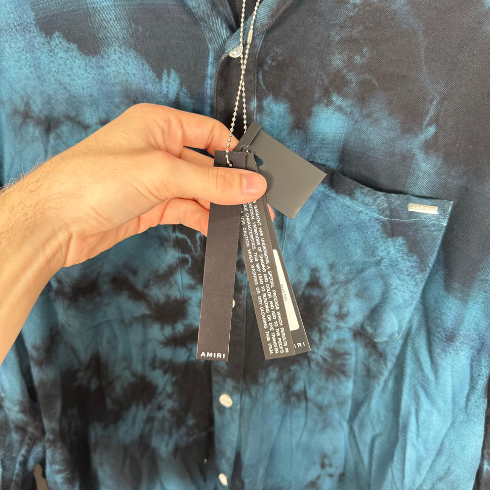 Amiri Black/Blue Tye-Dye Distressed Flannel Size X-Large
