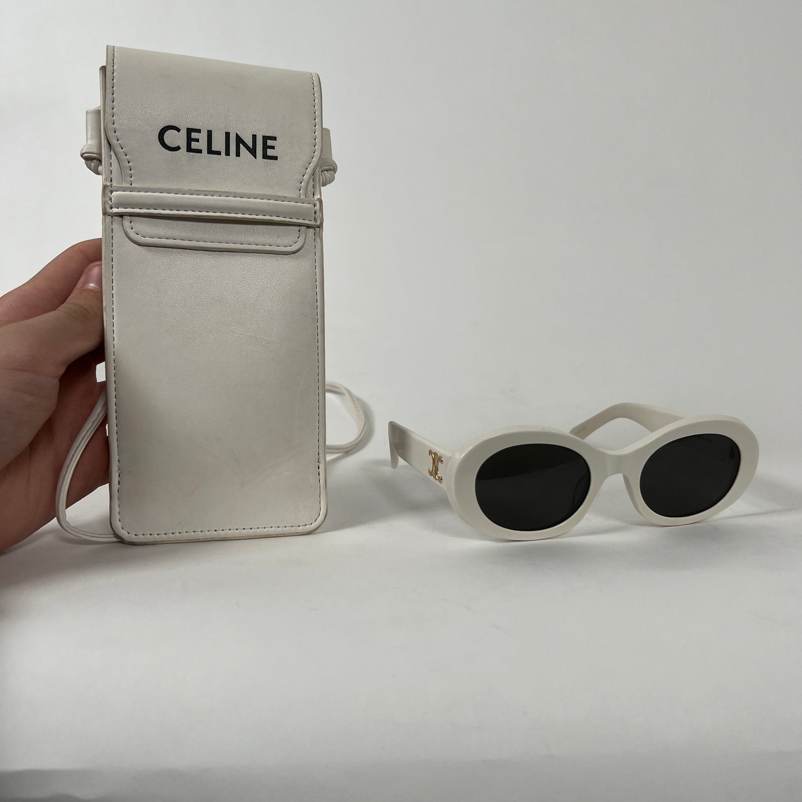 Celine White Triomphe Oval Sunglasses