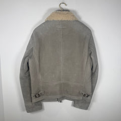 Ralph Lauren Purple Label Grey Sherling Leather Bomber Jacket Size S
