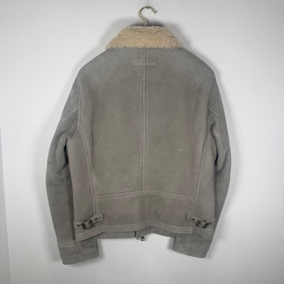 Ralph Lauren Purple Label Grey Sherling Leather Bomber Jacket Size S