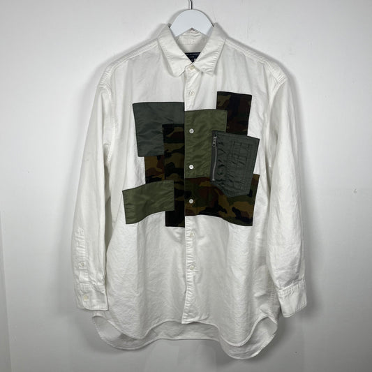 CDG Homme White/Camo Patchwork Button-Up Shirt Size M