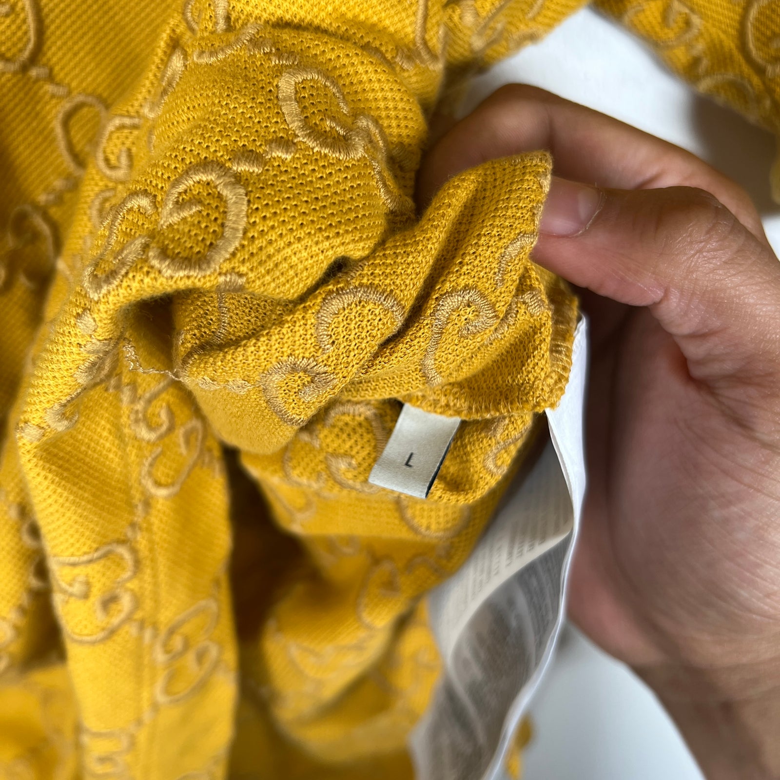 Gucci Yellow Embroidered GG Polo Size L